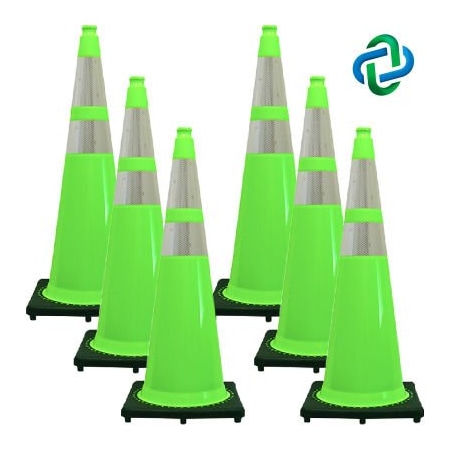 Gec Mr Chain DOT Traffic Cone, 36in, Safety Green, 6/Pack 98077-6